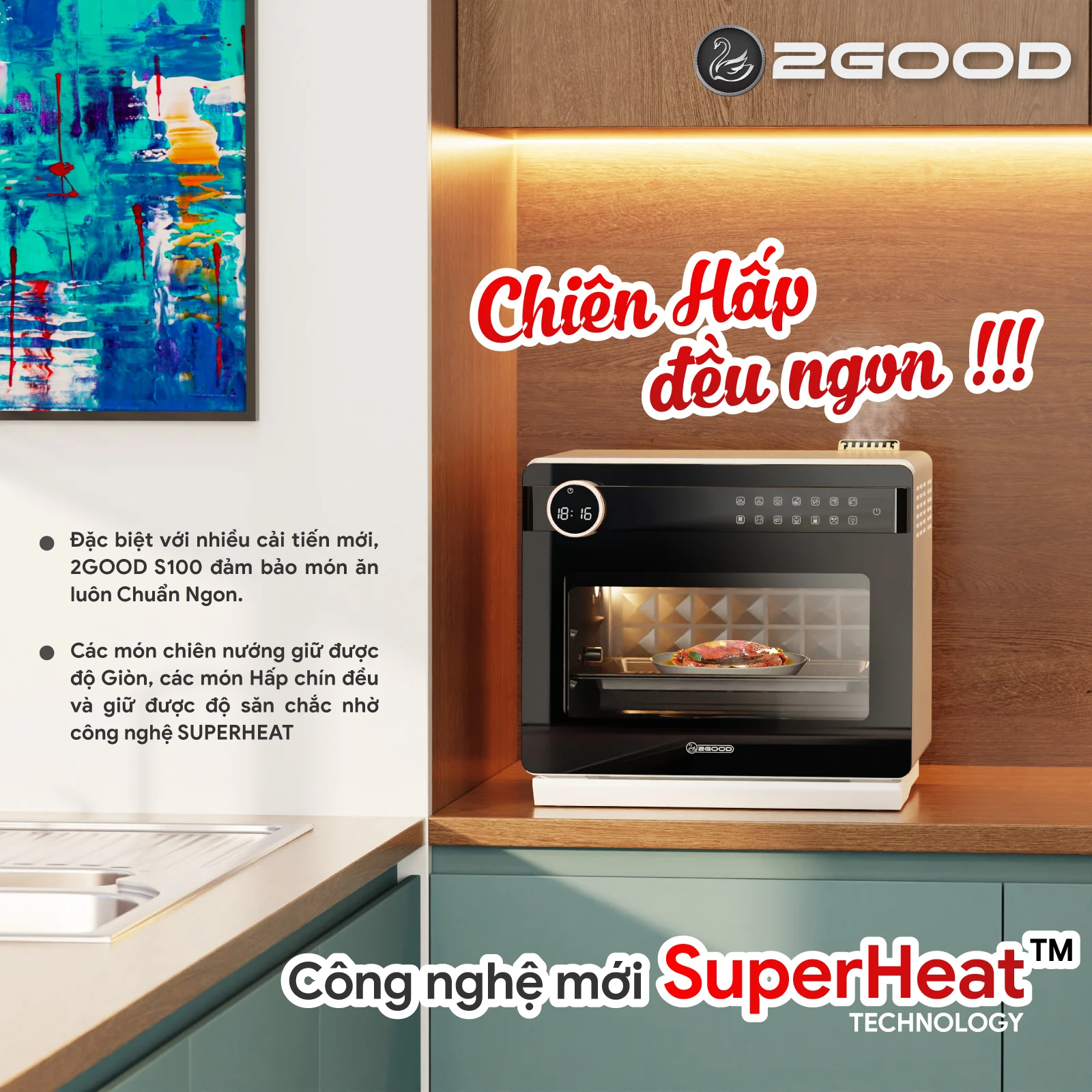 Nồi Chiên Hơi Nước 2Good Vortex - S100 - Ưu Đãi Combo Bản Cải Tiến Mới 2026 ( Đặt Online FREE SHIPPING Toàn Quốc )